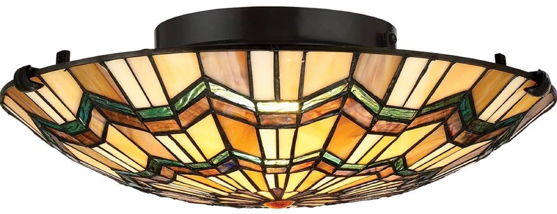 Casa Padrino Luxus Tiffany Deckenleuchte Mehrfarbig Ø 42,1 x H. 13,5 cm - Runde Tiffany Lampe mit handgefertigtem Glas Lampenschirm