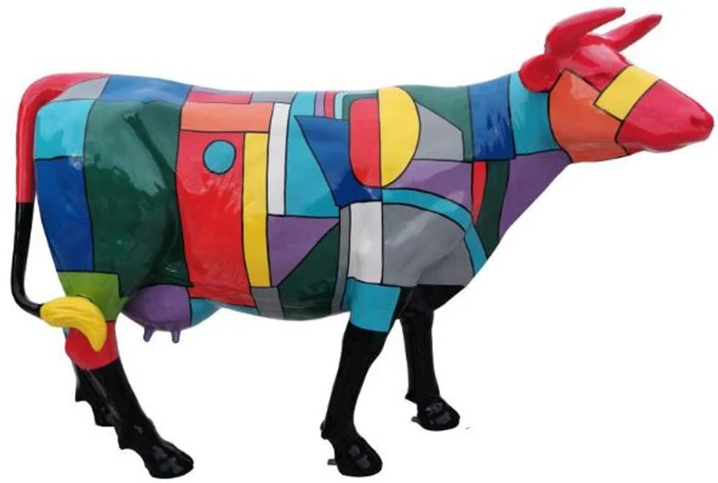 Casa Padrino Designer Gartendeko Skulptur Kuh Bunt 210 x 55 x H. 147 cm - Lebensgroße Tierfigur - Riesige Wetterbeständige Dekofigur XXL