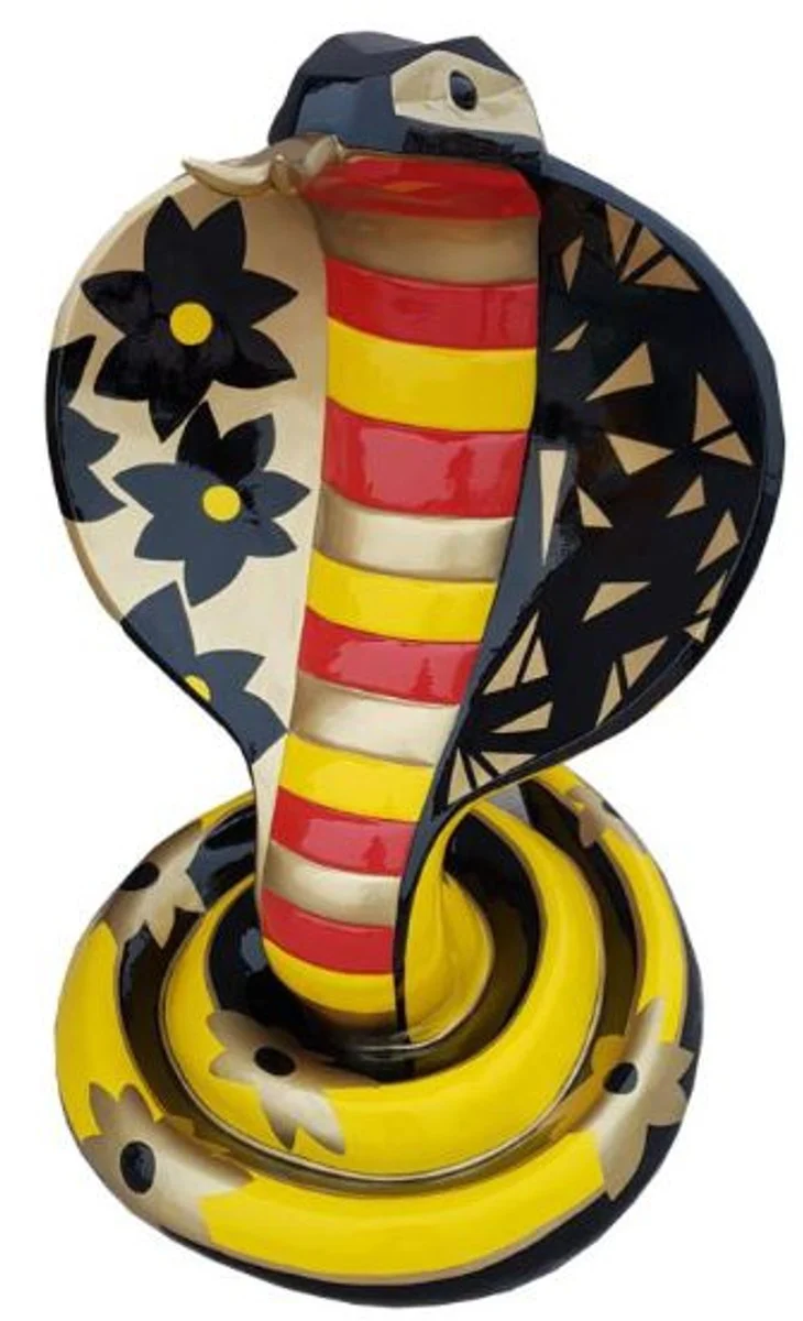 Casa Padrino Designer Dekofigur Cobra Schlange Bunt H. 90 cm - Wohnzimmer Deko Skulptur - Gartendeko Skulptur - Wetterbeständige Tierfigur