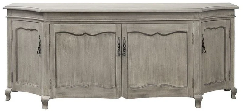 Casa Padrino Luxus Landhausstil Sideboard Grau 205 x 53 x H. 81 cm - Handgefertigter Massivholz Schrank mit 4 Türen - Landhausstil Möbel - Luxus Qualität