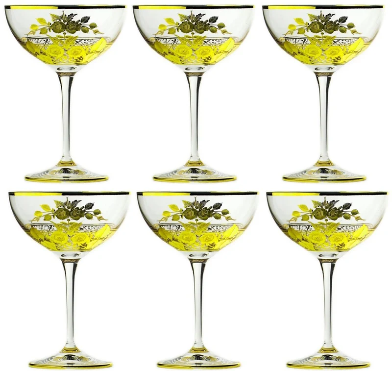 Casa Padrino Luxus Barock Champagnerglas 6er Set Gold Ø 11,5 x H. 16 cm - Handgefertigte und handgravierte Champagner Gläser - Hotel & Restaurant Accessoires - Luxus Qualität