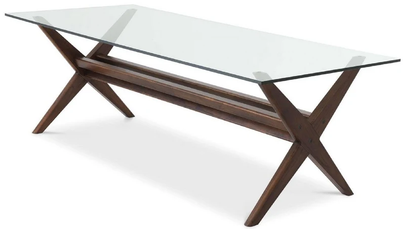 Casa Padrino Luxus Esstisch Braun 230 x 100 x H. 77 cm - Massivholz Küchentisch mit Glasplatte - Rechteckiger Esszimmertisch - Luxus Esszimmer Möbel