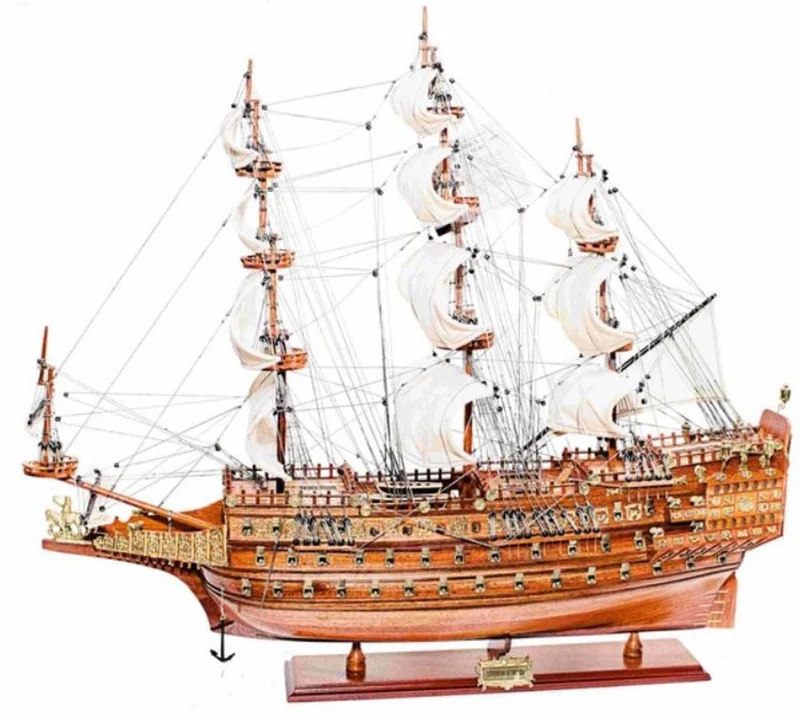 Casa Padrino Luxus Flaggschiff Sovereign of the Seas mit Massivholz Ständer Braun 95 x 30 x H. 83 cm - Handgefertigtes Deko Schiff Holzschiff Segelschiff Kriegsschiff - Deko Accessoires
