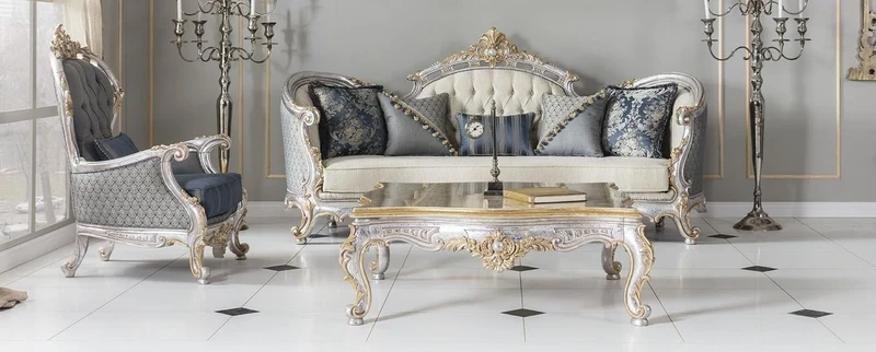 Casa Padrino Luxus Barock Couchtisch Gold / Silber 125 x 125 x H. 50 cm - Massivholz Wohnzimmertisch im Barockstil - Edel & Prunkvoll