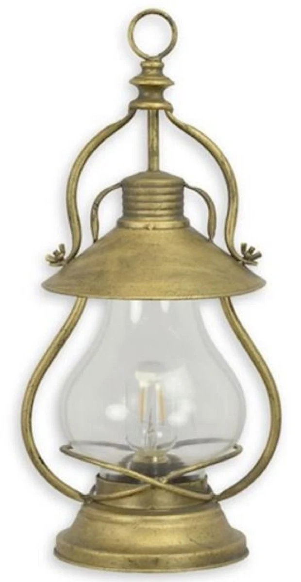 Casa Padrino Jugendstil Laterne Antik Gold 22,3 x 19 x H. 46,5 cm - Zinn Tischlaterne mit Tragegriff - Deko Accessoires