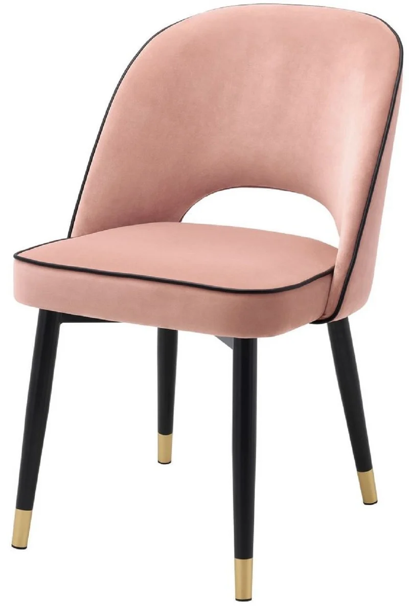 Casa Padrino Luxus Esszimmerstuhl Set Rosa / Schwarz / Messing 53 x 56 x H. 84 cm - Esszimmerstühle mit edlem Samtstoff - Esszimmer Möbel