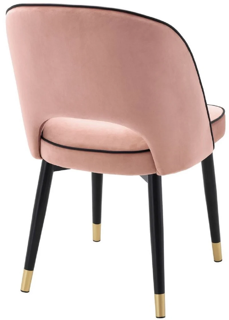 Casa Padrino Luxus Esszimmerstuhl Set Rosa / Schwarz / Messing 53 x 56 x H. 84 cm - Esszimmerstühle mit edlem Samtstoff - Esszimmer Möbel