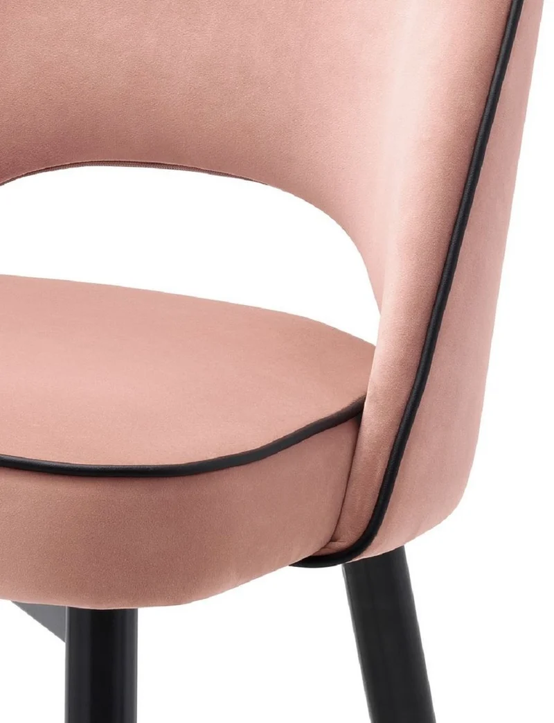 Casa Padrino Luxus Esszimmerstuhl Set Rosa / Schwarz / Messing 53 x 56 x H. 84 cm - Esszimmerstühle mit edlem Samtstoff - Esszimmer Möbel