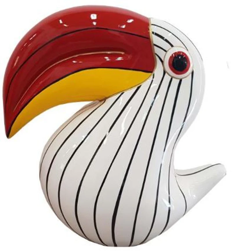 Casa Padrino Designer Dekofigur Tukan Vogel Weiß / Schwarz / Rot / Gelb H. 65 cm - Wohnzimmer Deko Skulptur - Gartendeko Skulptur - Wetterbeständige Tierfigur