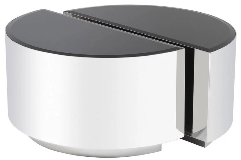 Casa Padrino Luxus Beistelltisch Set Silber / Schwarz - 2 halbkreisförmige Edelstahl Tische mit abgeschrägten Glasplatten - Luxus Wohnzimmer Möbel