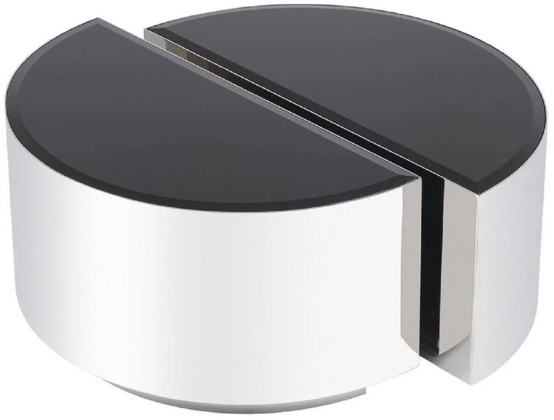 Casa Padrino Luxus Beistelltisch Set Silber / Schwarz - 2 halbkreisförmige Edelstahl Tische mit abgeschrägten Glasplatten - Luxus Wohnzimmer Möbel