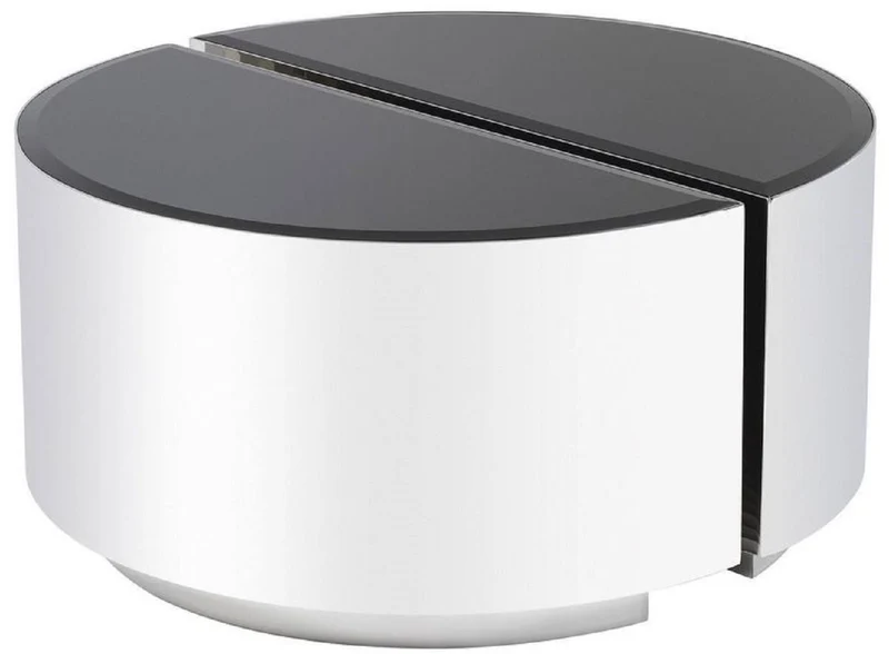 Casa Padrino Luxus Beistelltisch Set Silber / Schwarz - 2 halbkreisförmige Edelstahl Tische mit abgeschrägten Glasplatten - Luxus Wohnzimmer Möbel