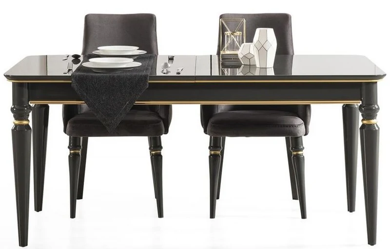 Casa Padrino Luxus Art Deco Esszimmer Set Grau / Gold - 1 ausziehbarer Esszimmertisch & 6 Esszimmerstühle - Art Deco Esszimmer Möbel - Luxus Qualität
