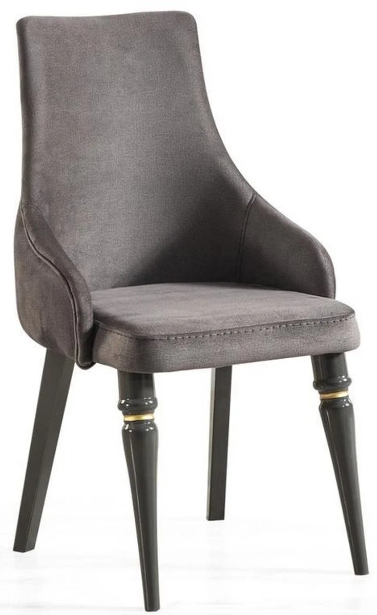 Casa Padrino Luxus Art Deco Esszimmer Set Grau / Gold - 1 ausziehbarer Esszimmertisch & 6 Esszimmerstühle - Art Deco Esszimmer Möbel - Luxus Qualität