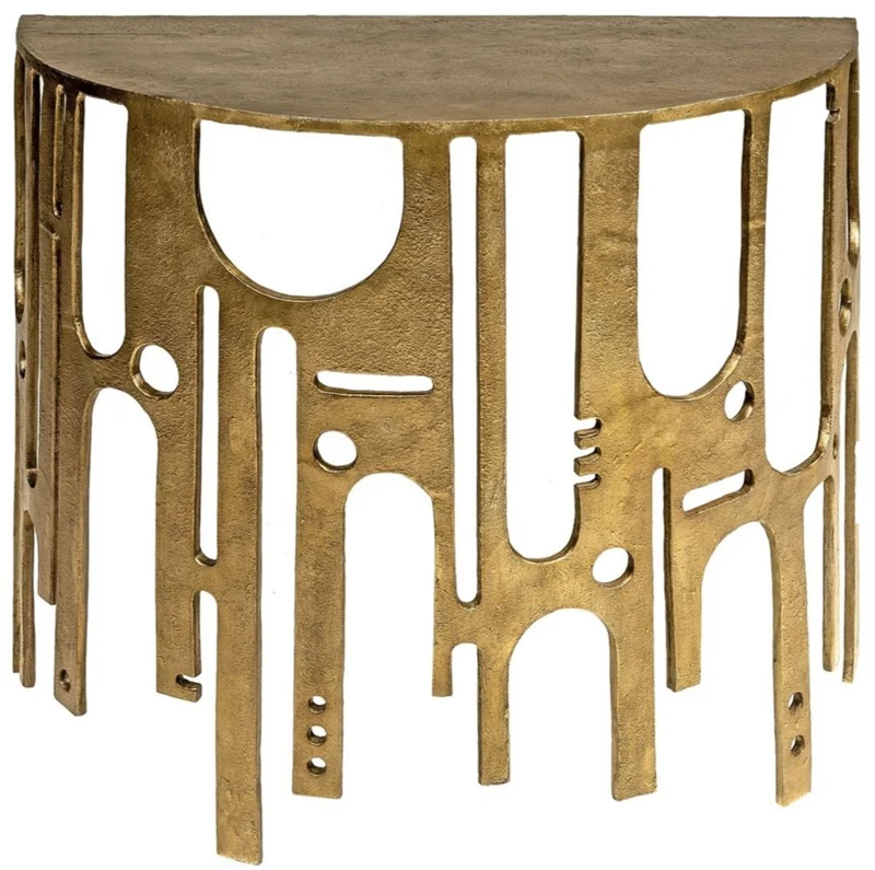 Casa Padrino Designer Aluminium Konsole Bronzefarben 90 x 45 x H. 75 - Halbrunder Konsolentisch - Wohnzimmer Möbel - Luxus Kollektion
