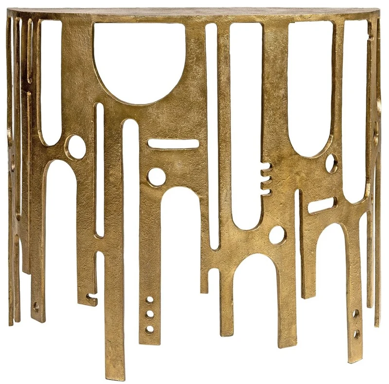 Casa Padrino Designer Aluminium Konsole Bronzefarben 90 x 45 x H. 75 - Halbrunder Konsolentisch - Wohnzimmer Möbel - Luxus Kollektion