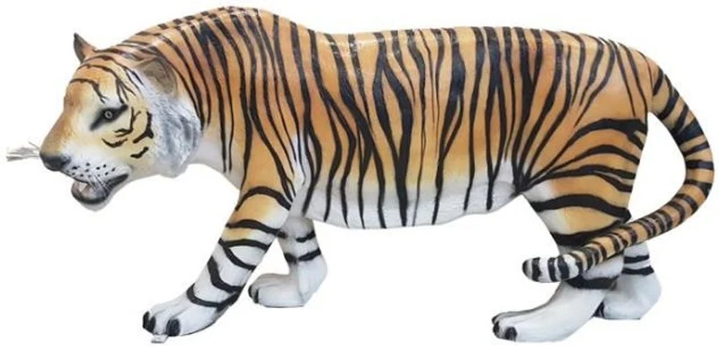 Casa Padrino Dekofigur Tiger Orange / Weiß / Schwarz 175 x H. 86 cm - Lebensgroße Wetterbeständige Deko Skulptur - Gartendeko Accessoires