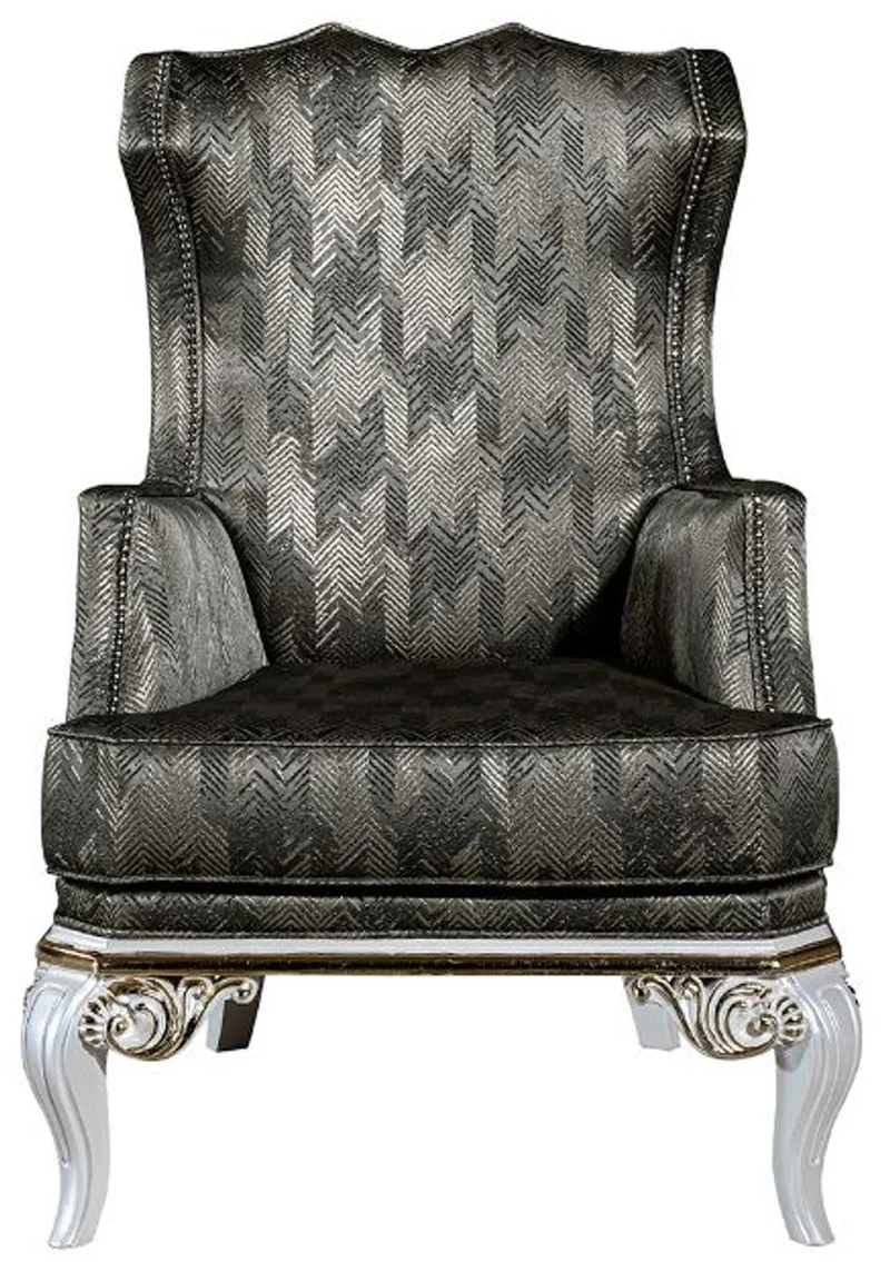 Casa Padrino Luxus Barock Ohrensessel Grün / Weiß / Gold 77 x 85 x H. 113 cm - Wohnzimmer Sessel mit elegantem Muster - Barock Wohnzimmer Möbel
