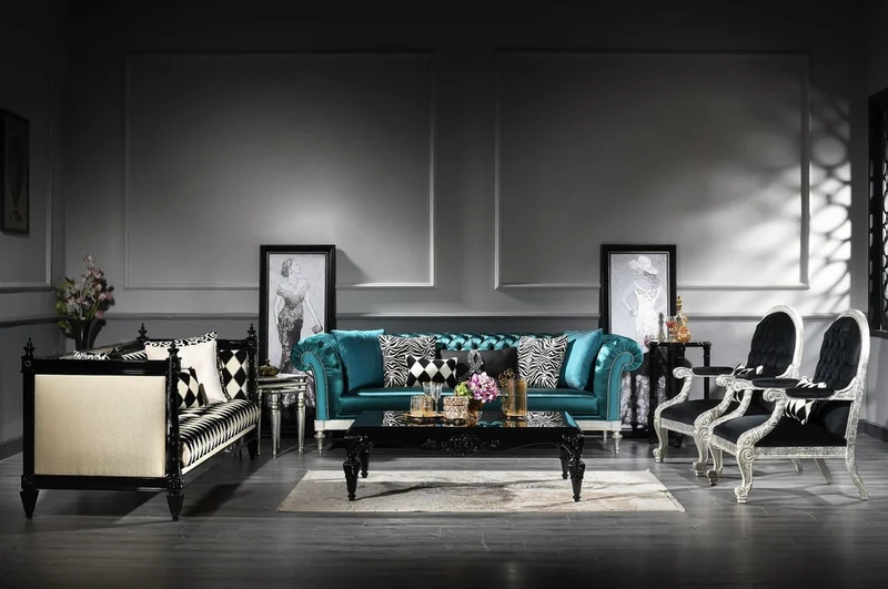 Casa Padrino Luxus Barock Sofa Weiß / Schwarz 240 x 96 x H. 83 cm - Wohnzimmer Sofa mit elegantem Muster - Edel & Prunkvoll