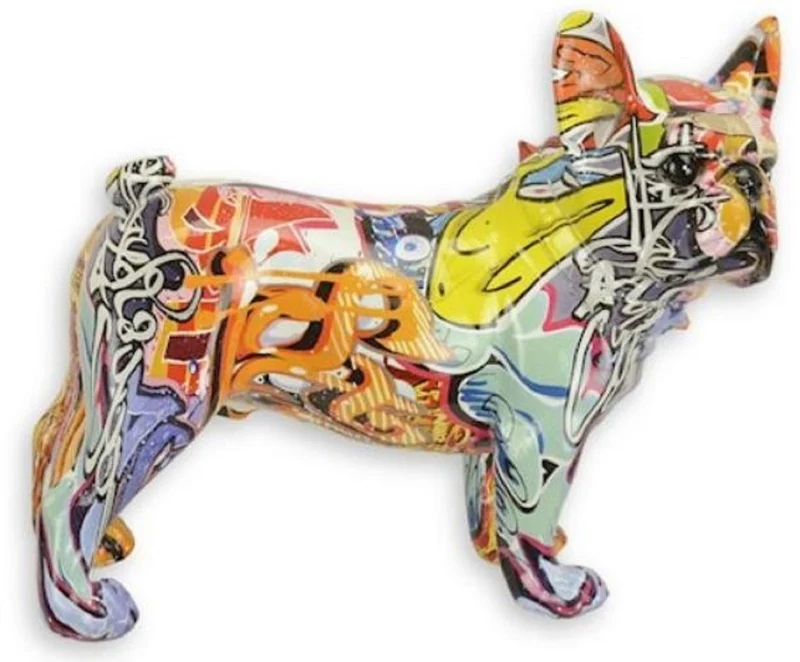 Casa Padrino Designer Kunstharz Dekofigur Hund Bulldogge Bunt 24,4 x 10,6 x H. 19,6 cm - Wohnzimmer Deko Skulptur - Deko Accessoires