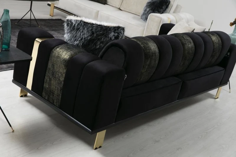 Casa Padrino Luxus Wohnzimmer Sofa mit verstellbarer Rückenlehne Schwarz / Gold 223 x 93 x H. 76 cm - Wohnzimmer Möbel - Luxus Möbel