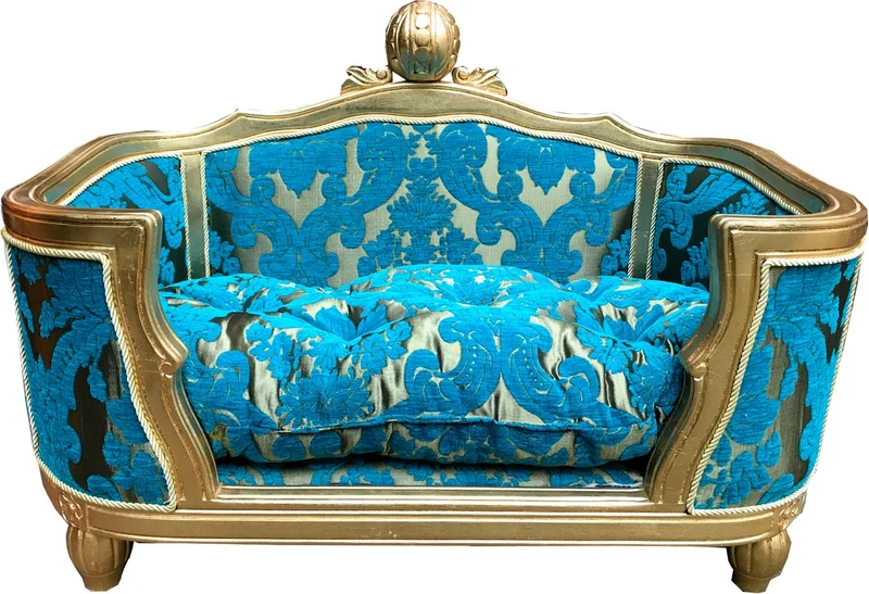 Pompöös by Casa Padrino Luxus Barock Hunde & Katzenbett Deluxe Türkis Bouquet Muster / Gold von Harald Glööckler