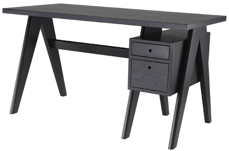 Casa Padrino Luxus Schreibtisch Schwarz 140 x 69 x H. 77 cm - Eleganter Massivholz Schreibtisch mit 2 Schubladen - Luxus Büro Möbel