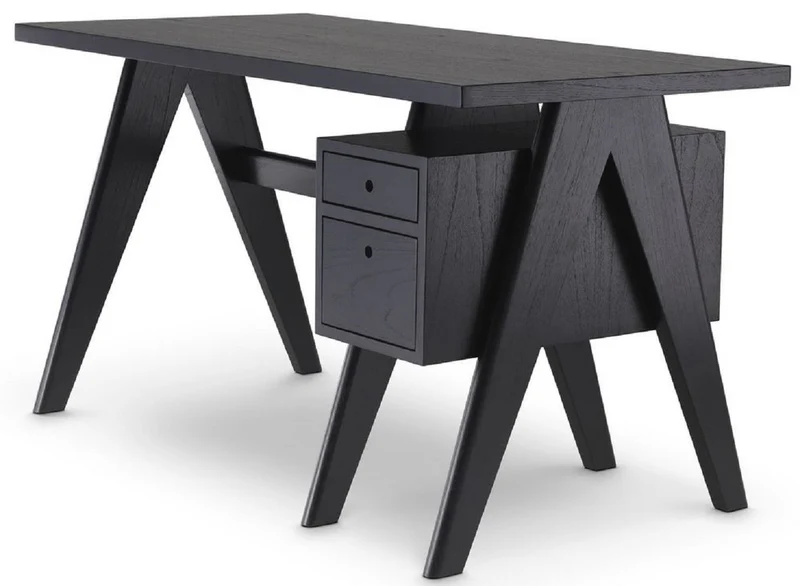 Casa Padrino Luxus Schreibtisch Schwarz 140 x 69 x H. 77 cm - Eleganter Massivholz Schreibtisch mit 2 Schubladen - Luxus Büro Möbel