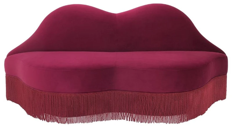 Casa Padrino Designer Samt Sofa Lippen Mund Bordeauxrot 195 x 80 x H. 97 cm - Designer Wohnzimmer Möbel - Luxus Kollektion