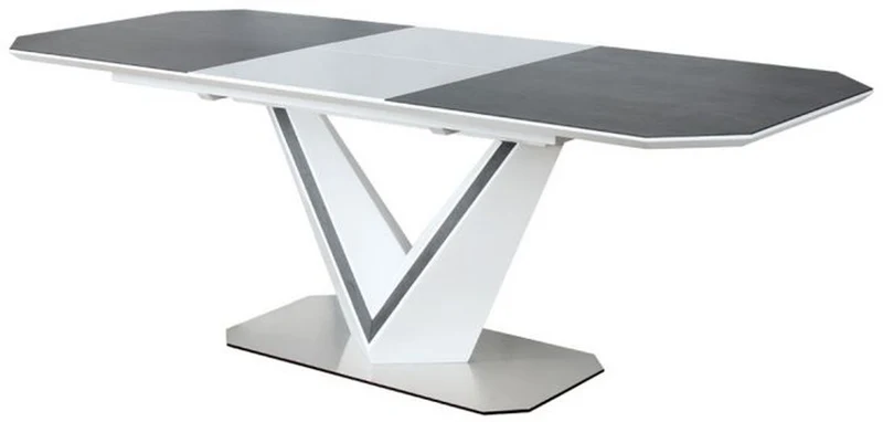 Casa Padrino Designer Esstisch Weiß / Grau / Silber 160-220 x 90 x H. 76 cm - Ausziehbarer Esszimmertisch mit Keramikplatten - Esszimmer Möbel