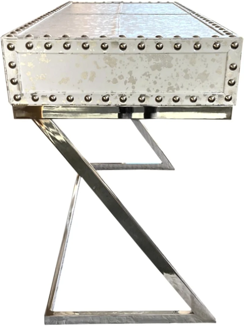 Casa Padrino Luxus Schreibtisch mit 2 Schubladen Weiß / Silber 110 x 50 x H75 Leder / Metall - Sekretär