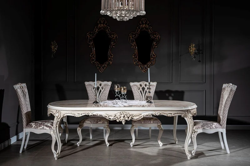 Casa Padrino Luxus Barock Esszimmer Stuhl Set Lila / Beige / Weiß / Gold 57 x 65 x H. 113 cm - Küchen Stühle 6er Set - Prunkvolle Barock Esszimmer Möbel