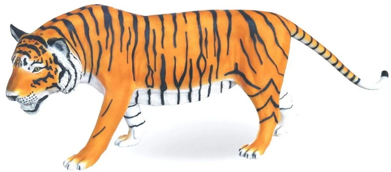 Casa Padrino Luxus Dekofigur Tiger Orange / Gelb / Weiß / Schwarz 250 x 55 x H. 90 cm - Lebensgroße Dekofigur - Riesige Tierfigur - Gartendeko Skulptur