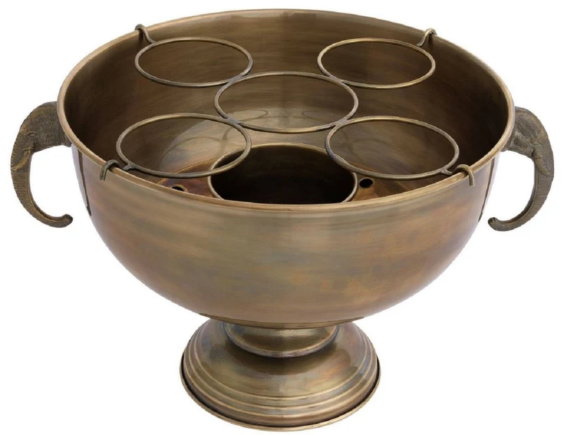 Casa Padrino Luxus Edelstahl Champagnerkühler mit 2 Messing Elefantenkopf Tragegriffen Vintage Messingfarben 49 x 39 x H. 29 cm - Sektkühler - Weinkühler - Hotel & Restaurant Accessoires