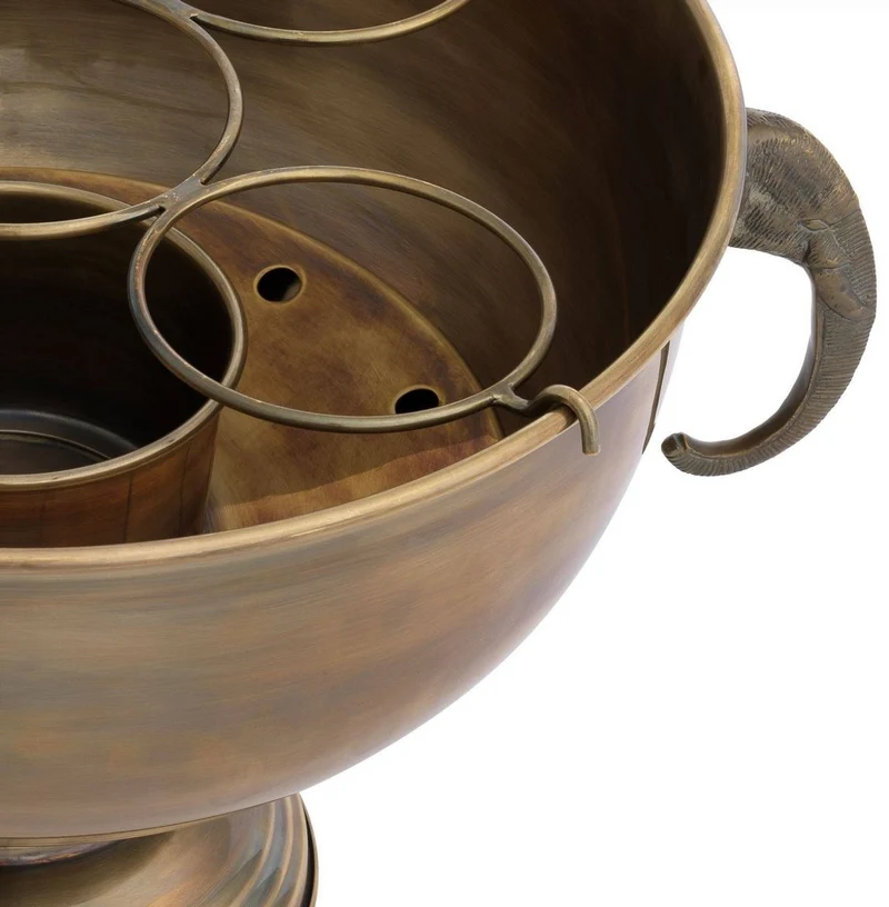 Casa Padrino Luxus Edelstahl Champagnerkühler mit 2 Messing Elefantenkopf Tragegriffen Vintage Messingfarben 49 x 39 x H. 29 cm - Sektkühler - Weinkühler - Hotel & Restaurant Accessoires