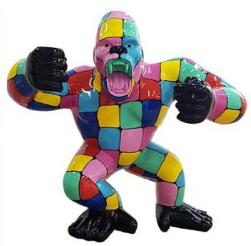 Casa Padrino Designer Deko Skulptur Gorilla Affe Mehrfarbig / Schwarz 80 x 40 x H. 70 cm - Wetterbeständige Dekofigur