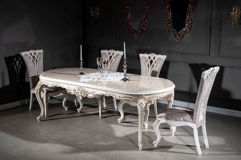 Casa Padrino Luxus Barock Esstisch Beige / Weiß / Gold 247 x 110 x H. 80 cm - Ovaler Massivholz Esszimmertisch - Barock Esszimmer Möbel - Edel & Prunkvoll