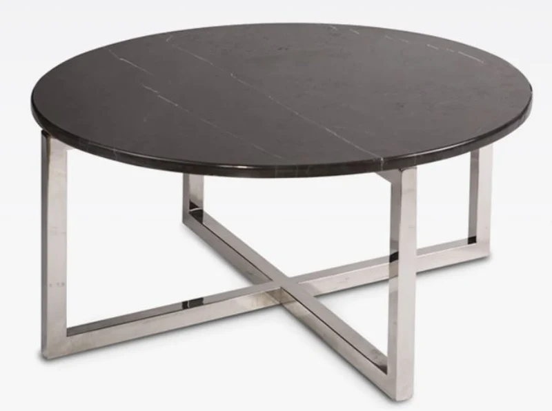 Casa Padrino Luxus Couchtisch Graphitgrau / Silber Ø 80 x H. 40 cm - Moderner runder Wohnzimmertisch mit Marmorplatte - Wohnzimmer Möbel