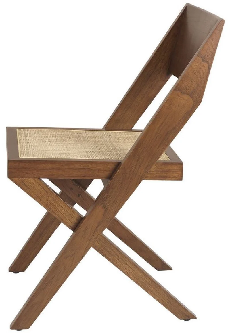 Casa Padrino Luxus Esszimmerstuhl Braun / Naturfarben 53 x 56 x H. 85 cm - Massivholz Stuhl mit Rattangeflecht - Luxus Esszimmer Möbel