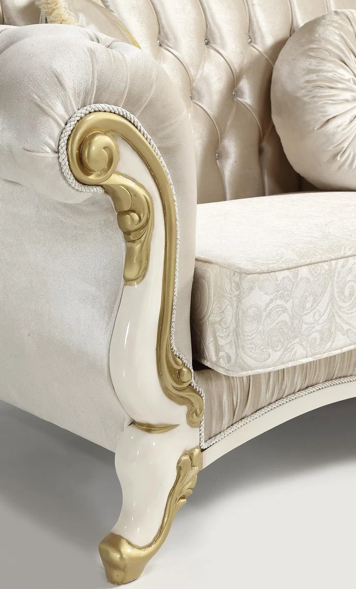 Casa Padrino Barock Wohnzimmer Sofa mit Glitzersteinen Champagnerfarben / Creme / Gold 224 x 83 x H. 112 cm - Wohnzimmer Möbel - Edel & Prunkvoll