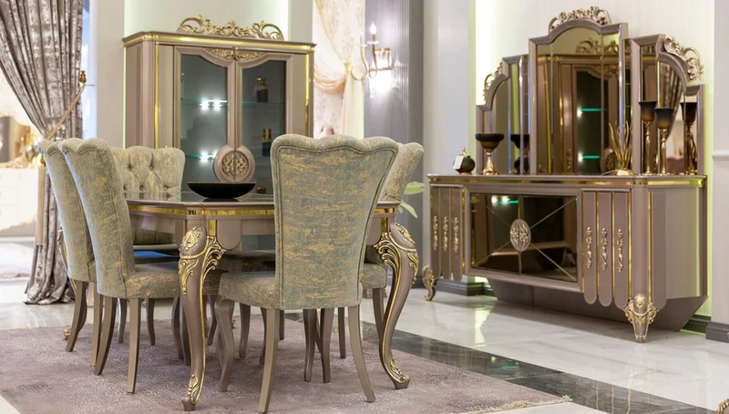 Casa Padrino Luxus Barock Möbel Set Sideboard mit Spiegel Schwarz / Grau / Gold 214 x 88 x H. 192 cm - Prunkvoller Massivholz Schrank mit elegantem Wandspiegel - Möbel im Barockstil