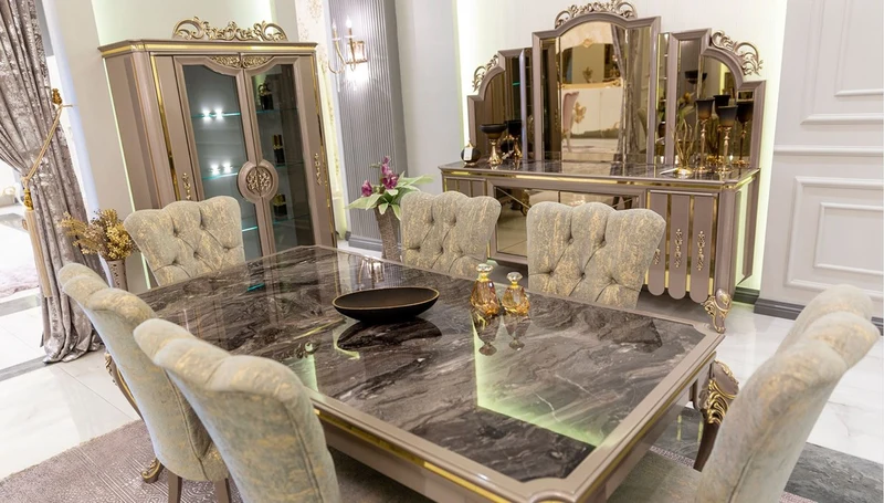 Casa Padrino Luxus Barock Möbel Set Sideboard mit Spiegel Schwarz / Grau / Gold 214 x 88 x H. 192 cm - Prunkvoller Massivholz Schrank mit elegantem Wandspiegel - Möbel im Barockstil