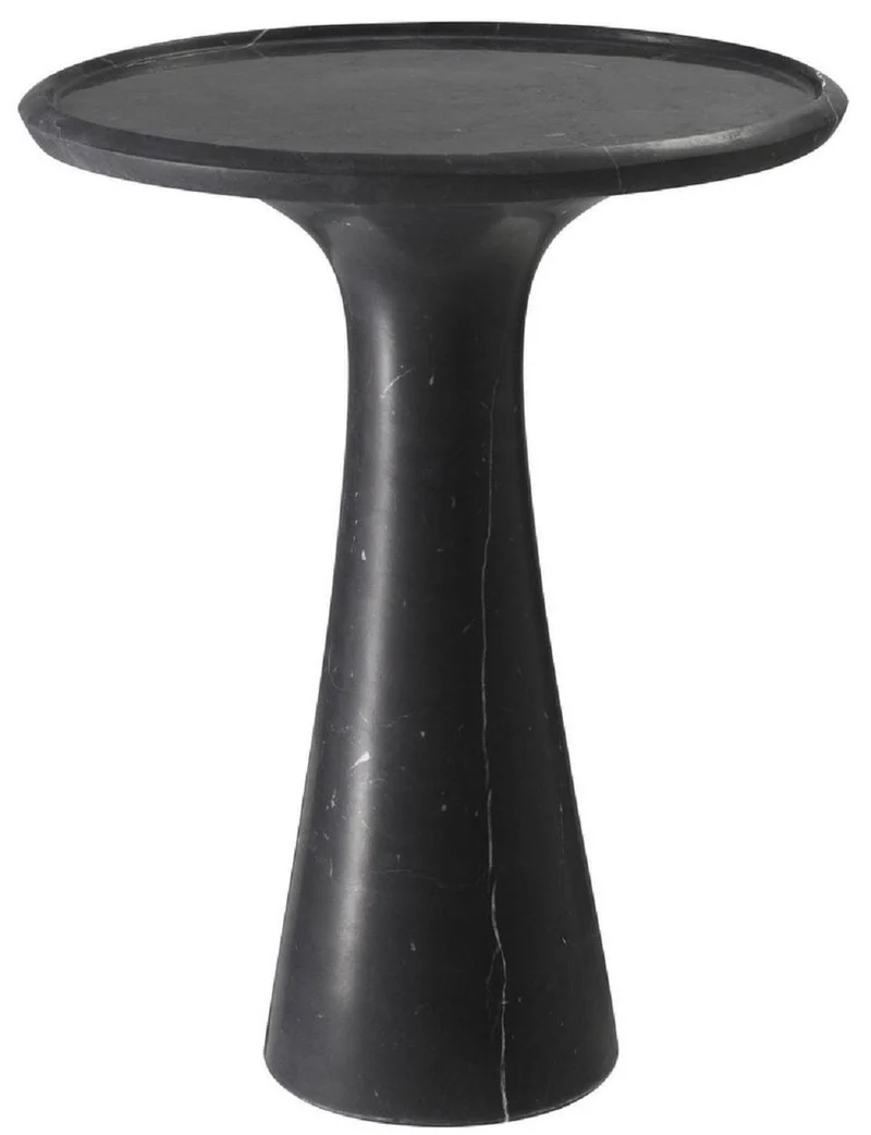 Casa Padrino Luxus Beistelltisch Schwarz Ø 46,5 x H. 60 cm - Runder Beistelltisch aus hochwertigem Marmor - Luxus Wohnzimmer Möbel