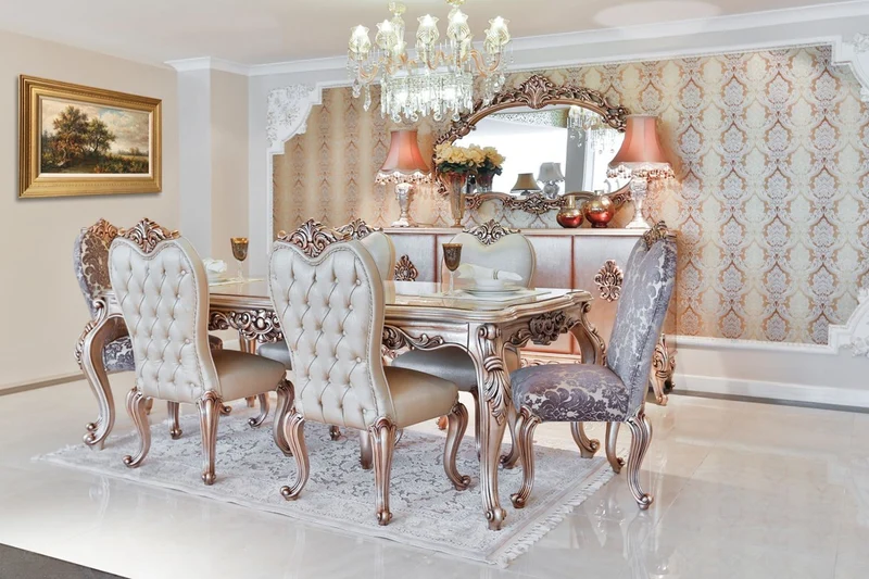 Casa Padrino Luxus Barock Esszimmer Set - 1 Esstisch & 6 Esszimmerstühle - Esszimmermöbel im Barockstil - Edel & Prunkvoll