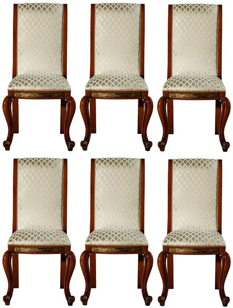Casa Padrino Luxus Barock Esszimmer Stuhl Set Gold Muster / Braun / Gold 50 x 55 x H. 105 cm - Edles Küchen Stühle 6er Set - Barock Esszimmer Möbel