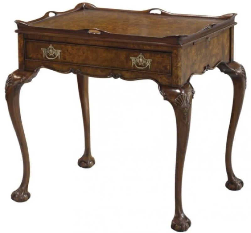Casa Padrino Luxus Jugendstil Beistelltisch mit Schublade und abnehmbarem Tablett Braun 78 x 57 x H. 78 cm - Eleganter Teetisch - Barock & Jugendstil Wohnzimmer Möbel - Luxus Qualität