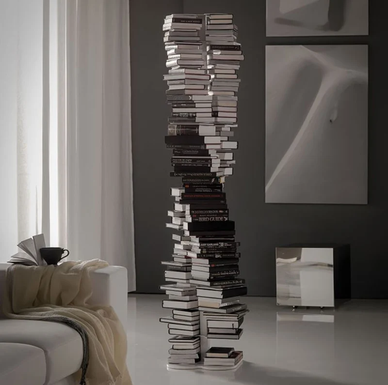 Casa Padrino Luxus Bücherregal Weiß 36 x 36 x H. 181 cm - Freistehendes Edelstahl Bücherregal - Wohnzimmer Möbel - Luxus Kollektion