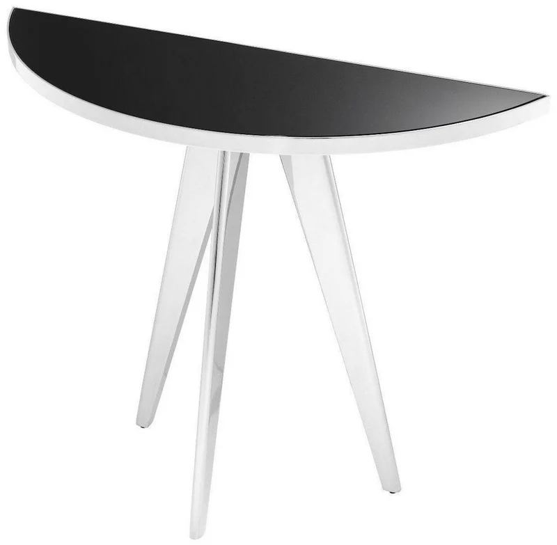 Casa Padrino Luxus Beistelltisch Silber / Schwarz 100 x 35 x H. 81 cm - Edelstahl Tisch mit Glasplatte - Luxus Wohnzimmer Möbel