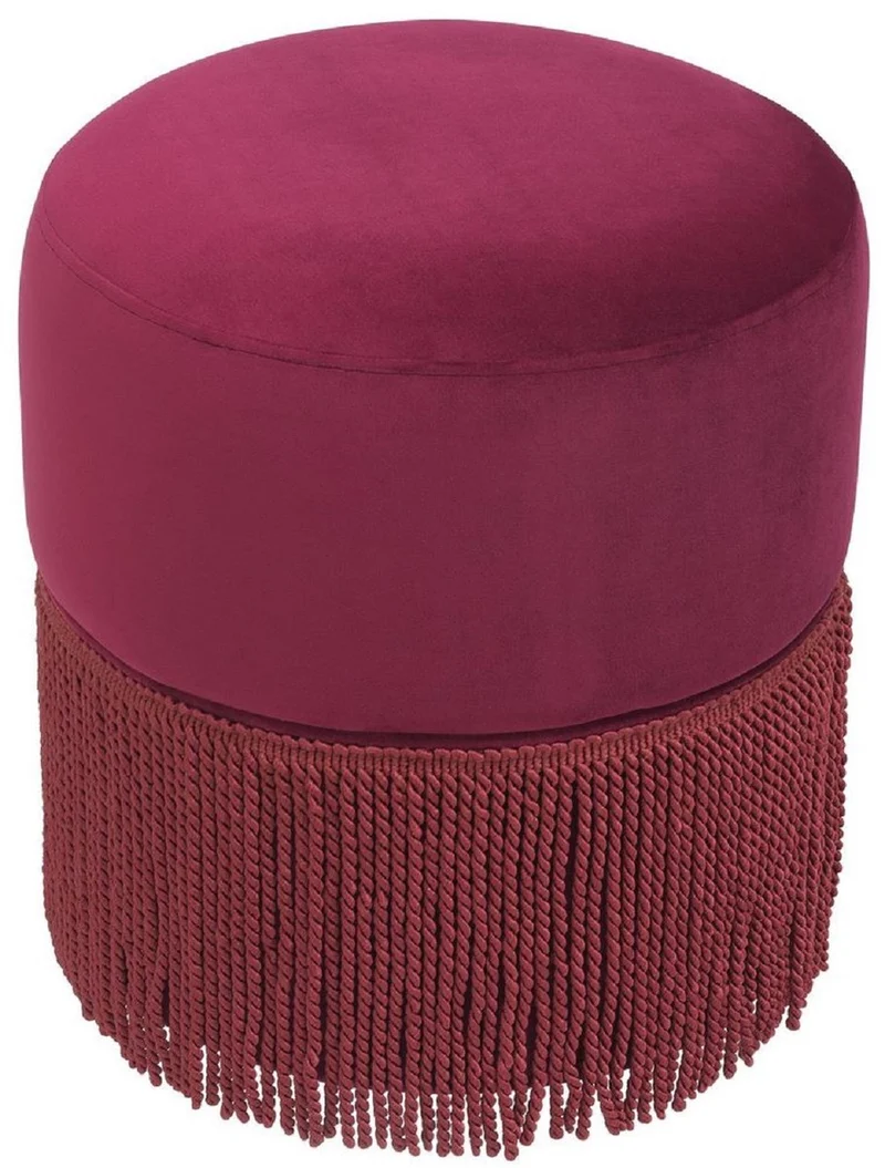 Casa Padrino Luxus Samt Sitzhocker Bordeauxrot Ø 40 x H. 47 cm - Runder Hocker - Rundhocker - Luxus Wohnzimmer Möbel