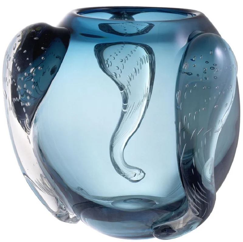 Casa Padrino Luxus Deko Glas Vase Blau Ø 32 x H. 28 cm - Elegante mundgeblasene Blumenvase - Luxus Deko Accessoires